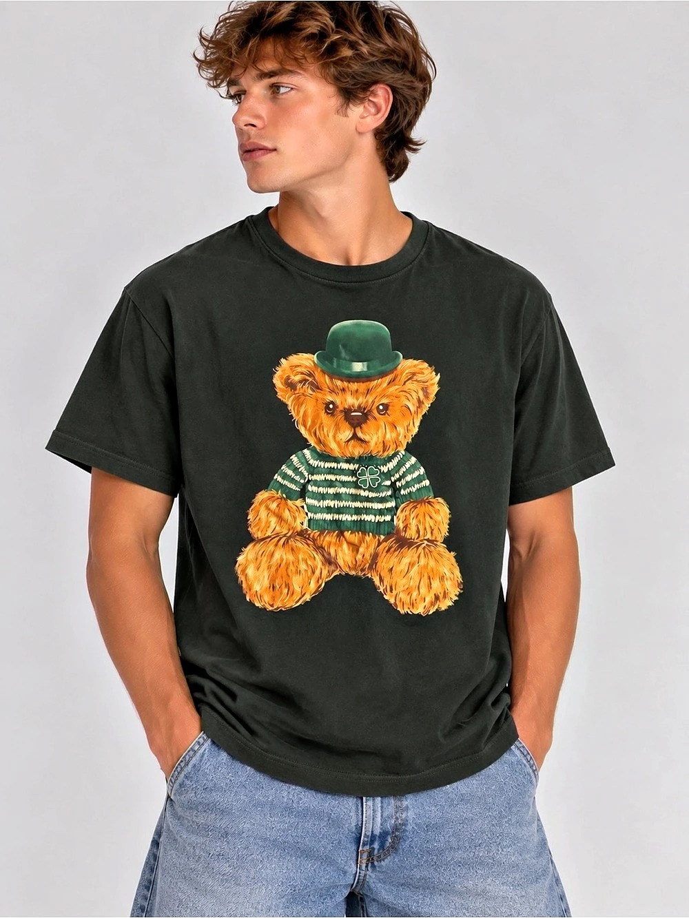 NWT St Patricks Day Teddy Bear Tee Mens M Green Ripple Junction Irish Shirt